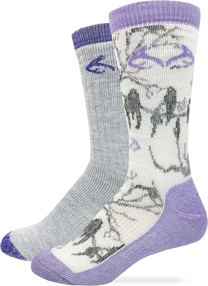 Realtree Women's All Season Wear Crew Socks 2 Pair, Lilac, Women's Shoe Size - 6-9