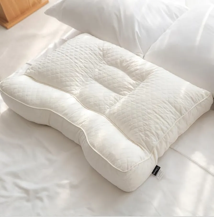 Gurum Premium Latex Pillow, 100% Latex, Organic Cotton, Ergonomic Design, Bed Pillows, Neck Support, Relives Pressure, Neck and Shoulder Pain