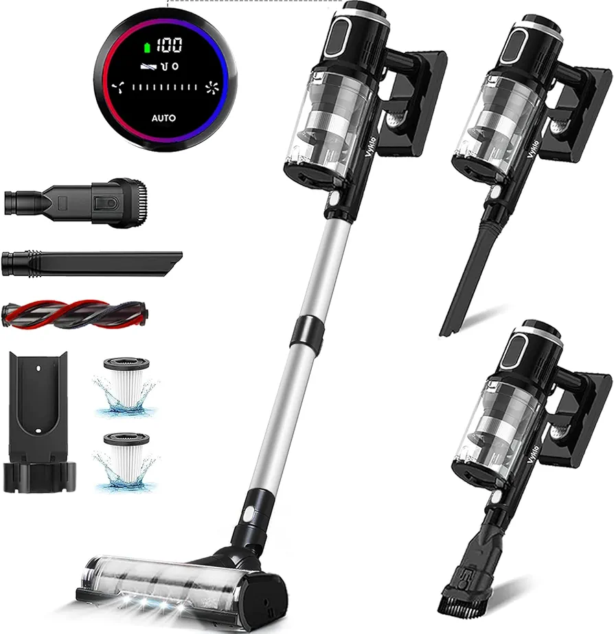 V12 Cordless Vacuum Cleaner, 400W/32KPA Cordless Stick Vacuum with Touch Screen, 65Mins Runtime, Lightweight Powerful Suction Vacuum for Home, Hard Floor, Carpet, Car, Pet Hair Cleaning