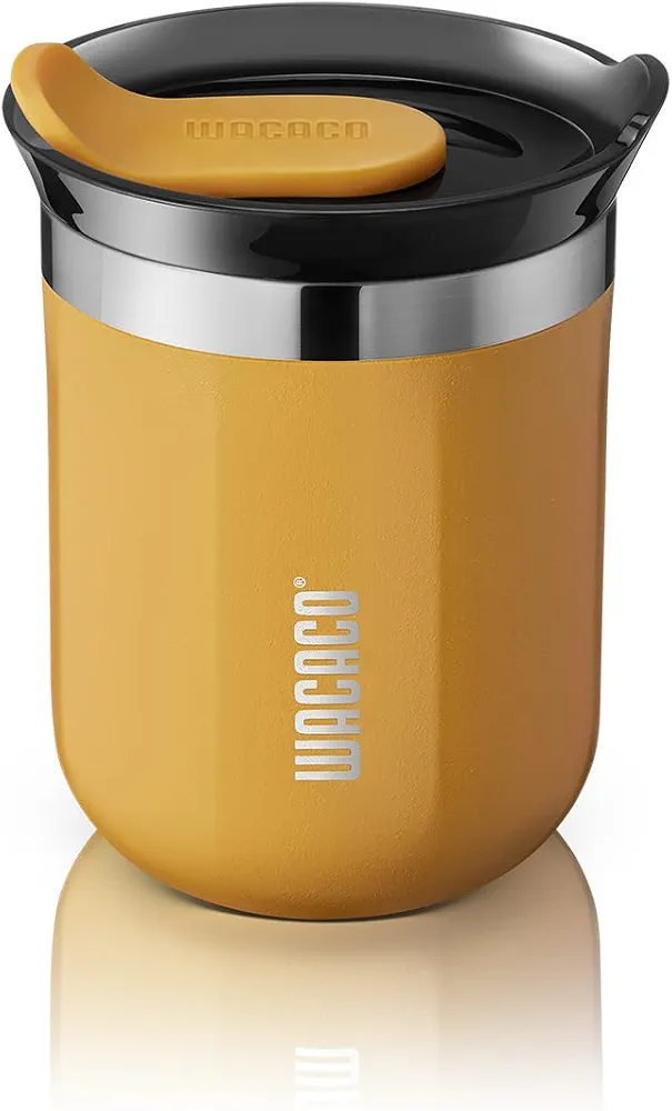WACACO Octaroma ClassicoTravel Coffee Mug, Double-wall Stainless Steel Travel Tumbler With Drinking Lid, 6 fl oz (180ml), Amber Yellow