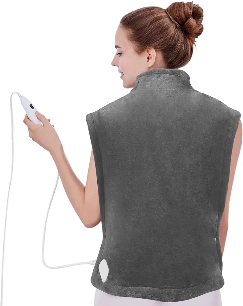 DAILYLIFE Heating Pad for Neck and Shoulder and Back, Electric Heating Wrap, UL Certified with Overheating Protection | 6 Heating Settings | Auto-Off | Machine Washable, 26" x 35", Gray