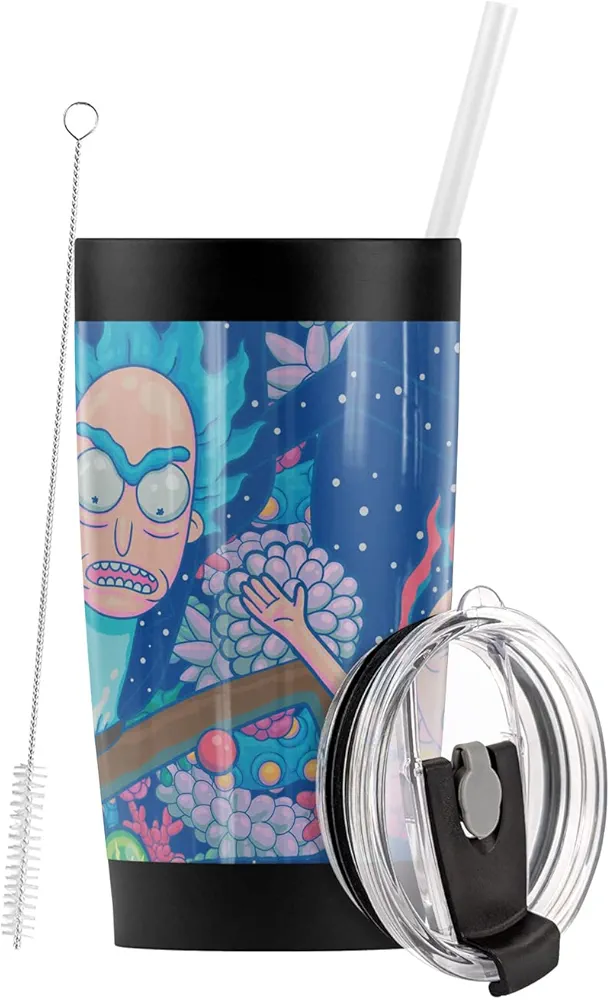 Logovision Rick and Morty Rick and Morty Organisms Stainless Steel Tumbler with Straw and Flip Lid 20 oz Travel Mug/Cup, Vacuum Insulated & Double Wall with Leakproof Dual Lid