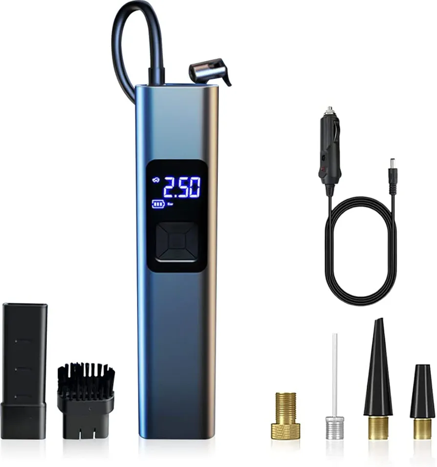 Tire Inflator Portable Air Compressor, 150PSI Cordless Tire Pump with Pressure Gauge, Electric Air Pump for Car Bike Motorcycle Balls, 6000mAh Battery, LED Light, Auto Off