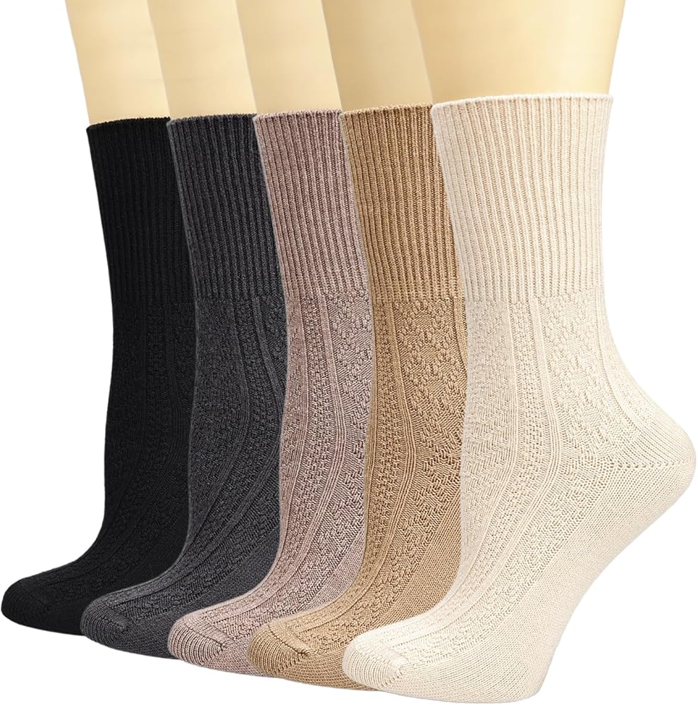 Mcool Mary Womens Crew Socks,Retro Casual Knit Cotton Comfy Breathable Dress Socks for Ladies 5 Pairs