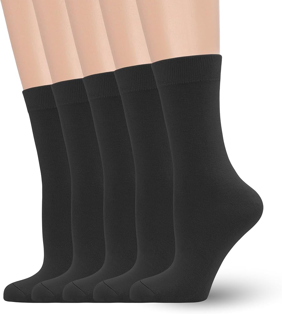 Women's Soft Thin Viscose Bamboo Crew Socks, Fit Stretchy Casual, Business, Dress Calf Sock 5 Pairs