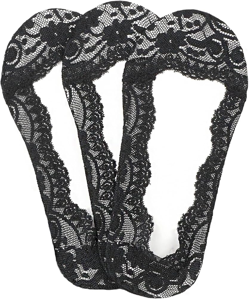 Panda Bros Women No Show Socks, Lace Socks Non Slip Invisible Socks for Women, Low Cut Womens Socks with Lace Trim, 3 Pairs