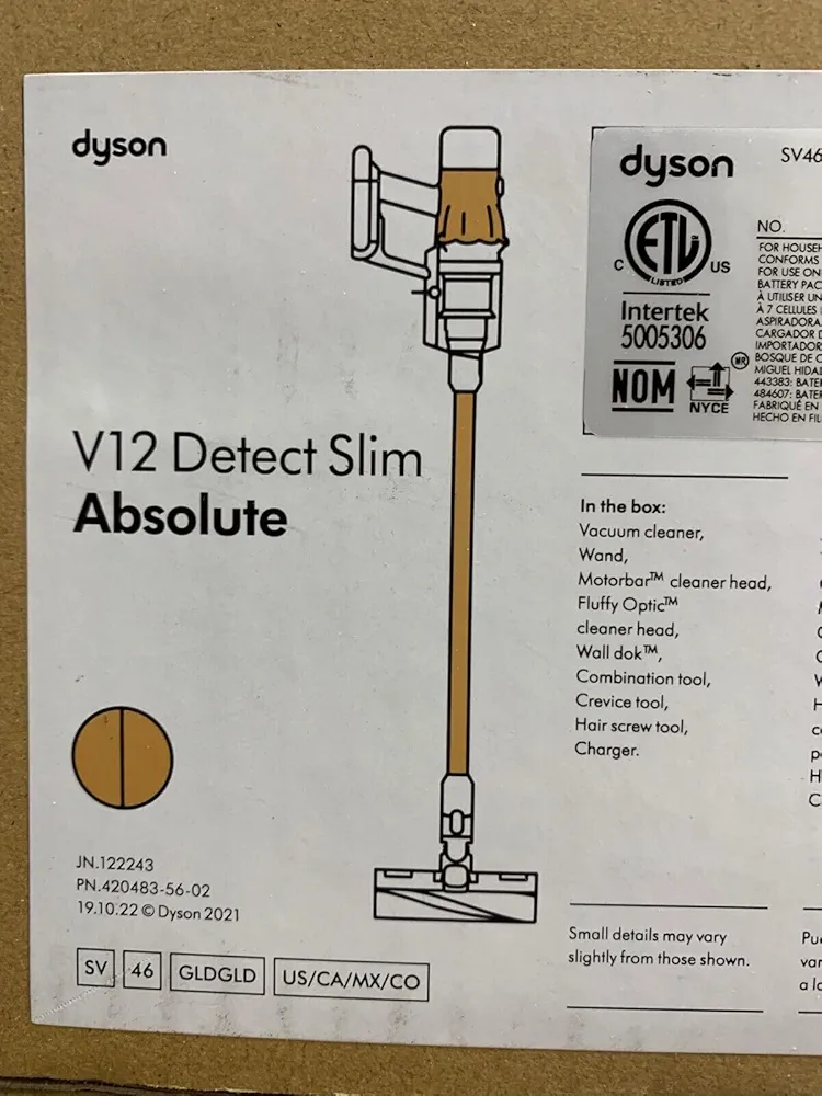 Dyson V12 Detect Slim Absolute Cordless Vacuum Cleaner - Yellow, HEPA Filter, Up to 60 Min Runtime, LCD Screen Displays, 2-Year Warranty, with MTC Microfiber Cloth