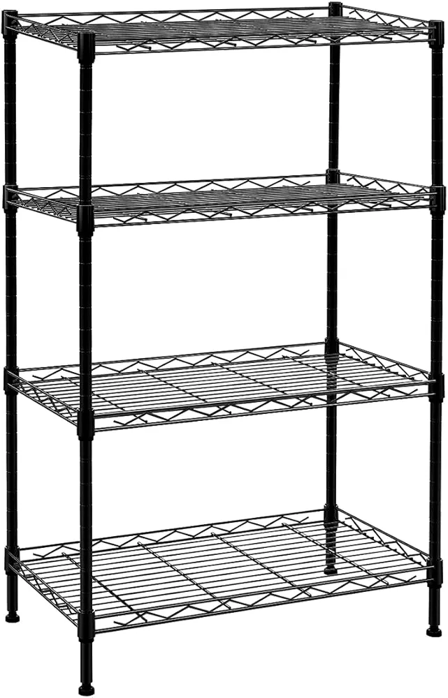 4 Tier Storage Shelves Wire Shelving Rack Unit, Adjustable Metal Rack for Storage Kitchen Laundry Storage Rack (Black)