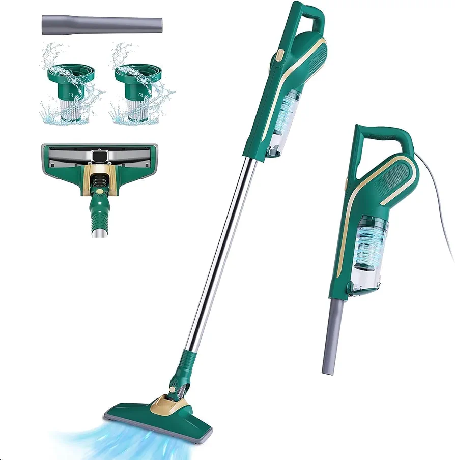 Corded Stick Vacuum Cleaners for Home, 18KPa Ultra Powerful Lightweight Stick Handheld Vacuum with 650W Suction, 2-in-1 Stick Vacuum for Cleaning Floors, Carpets & Pet Hair, 3.3Lbs (Green)
