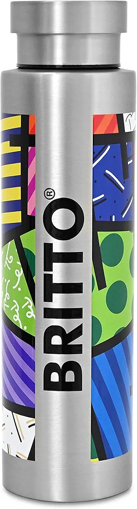 BRITTO Insulated Water Bottle - 25oz Leak Proof Stainless Steel Flask, Thermal Sports Cup, Food Grade Quality, BPA-Free, Vacuum Insulation for 24-Hour Cold & 12-Hour Hot - Silver Colorful Landscape
