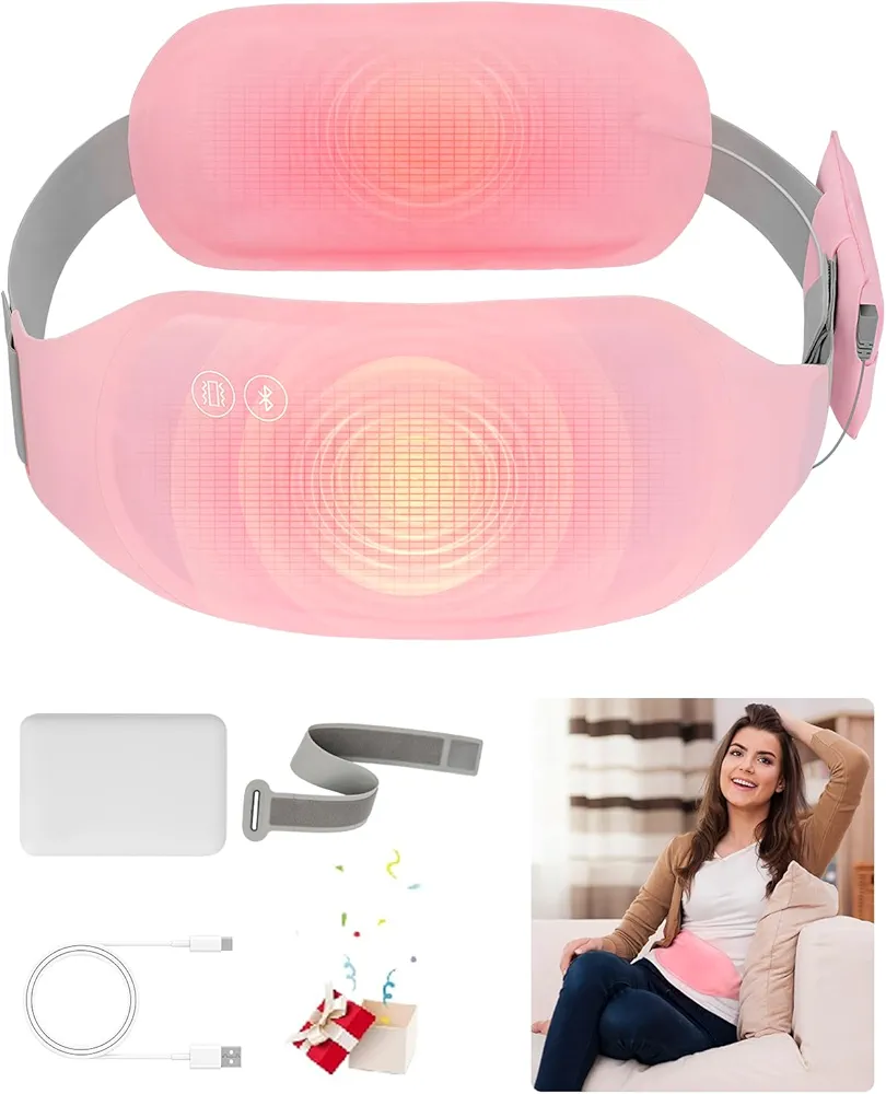 Heating Pad for Period Cramps Portable, FTOYIN Portable Heating Pad Simultaneous Front and Back with 3 Heat Levels and 5 Massage Modes, Back or Belly Heating Pad for Women and Girl