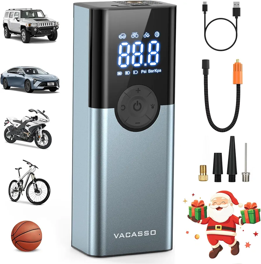 Tire Inflator Portable Air Compressor with Digital Pressure Gauge(150PSI), 3X Faster Inflation Cordless Air Pump for Car, SUV, Motorcycle, Bike, Balls, PORTABLE
