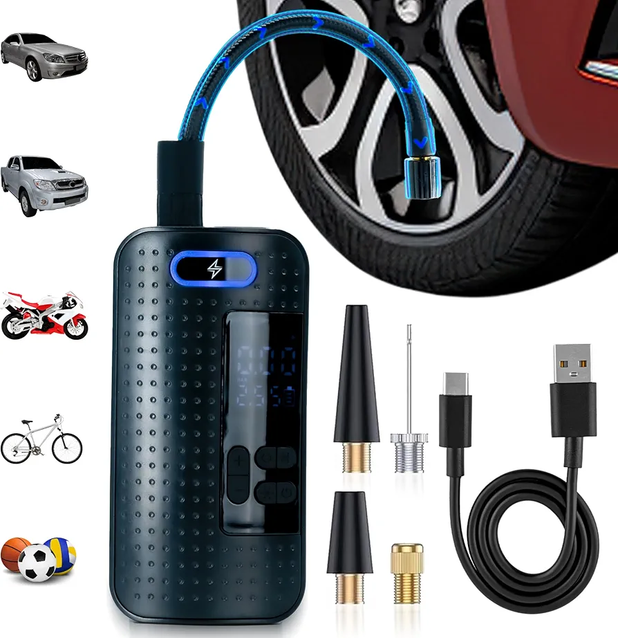Regalosonline Tire Inflator Portable Air Compressor - Rechargeable Air Pump for Car Tires 150PSI & 2000mAh Portable Air Compressor with LCD Dual Screen