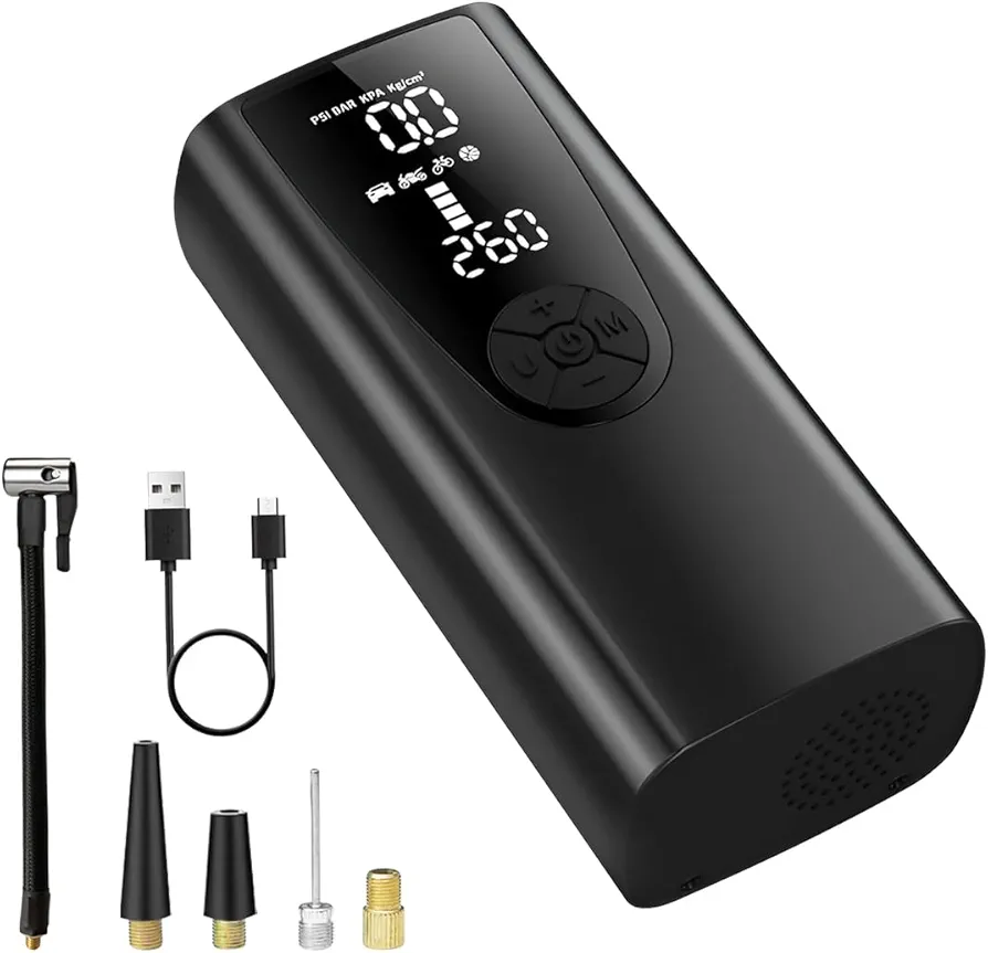 AICEL Portable Tire Inflator, Cordless Air Compressor for Car, 8000mAh Electric Air Pump, Portable Tire Inflation with LCD Dual Screen Pressure Gauge Emergency Light, Universal for Vehicles and Ball