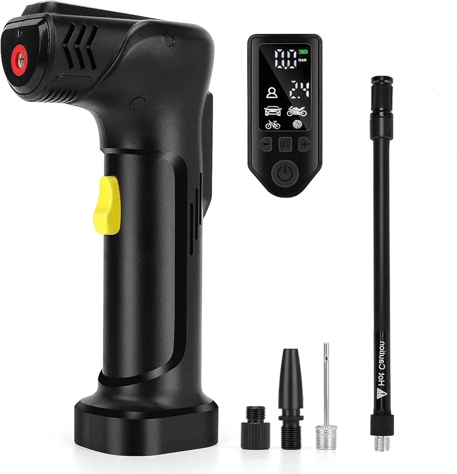 Tire Inflator Air Compressor ,12V Portable Bike Pump Electric Air Pump Tire Inflator Portable Cordless 120PSI 2000mAh Rechargeable Pump with Digital LED Light for Bike Motorcycle Balls Swim Rings