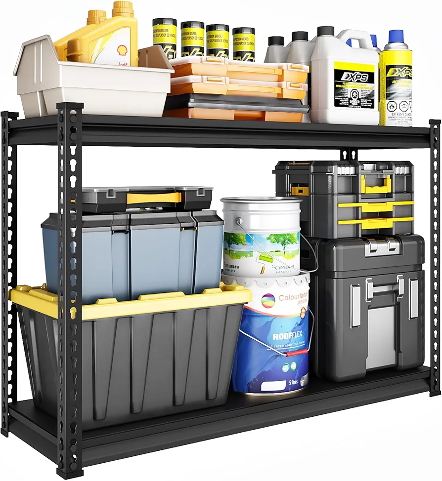 48" W Garage Shelving Heavy Duty, 1000LBS Loads Adjustable Garage Storage Shelves, 2-Tier Metal Shelving Units and Storage Racks, Industrial Utility Shelf,48" Wx18 Dx39 H, Black