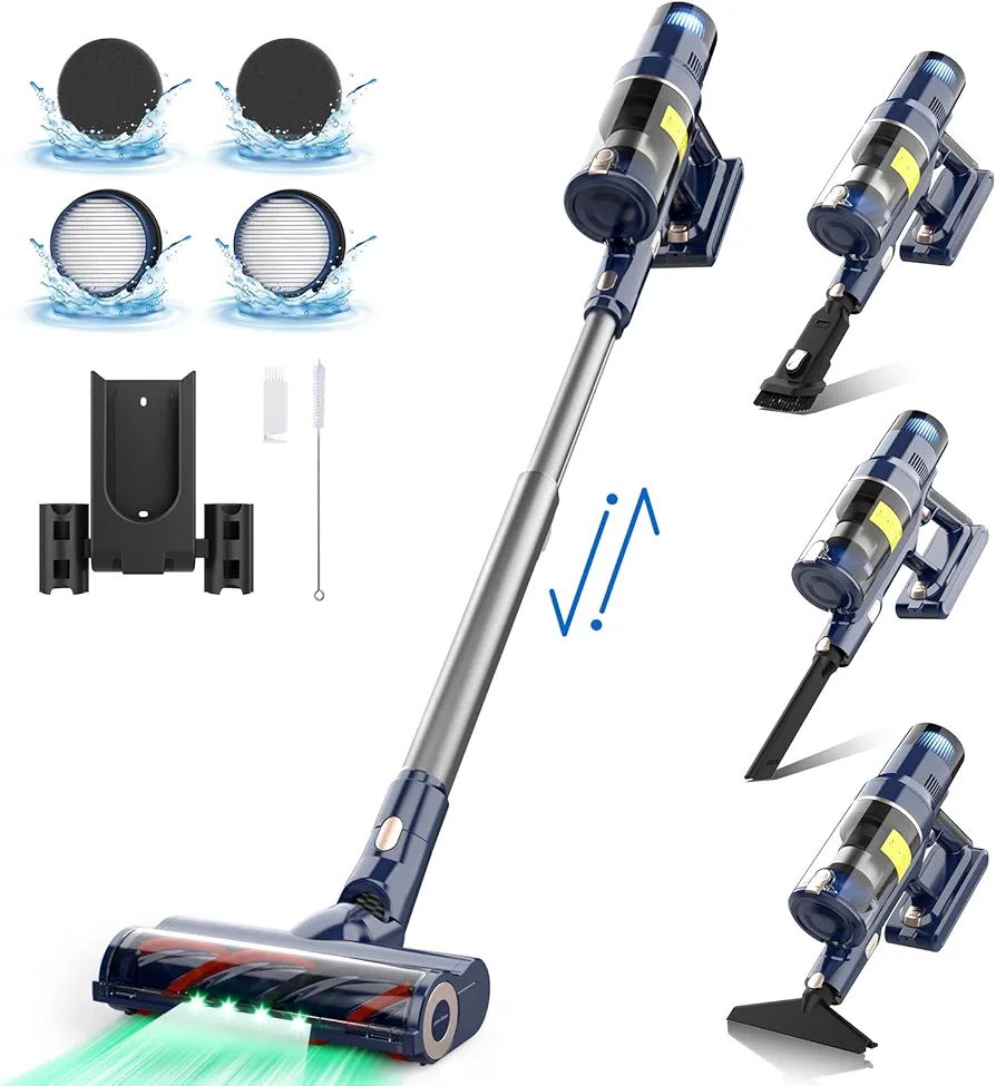 Cordless Vauum Cleaner for Home,Stick Vacuum Cordless Rechargeable,500W/50kpa/65Mins Powerful Suction Vacuum-Pro Lightweight Anti-Tangle Portable Wireless Vacuum for Floor/Carpet/Pet Hair/Car