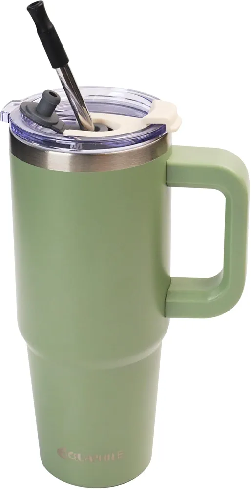 AQUAPHILE 30oz Tumbler with Handle, Double Walled Insulated Coffee Cup with Leak-proof Lid and Straw, Stainless Steel Travel Mug for Hot or Cold Drinks(Moss)