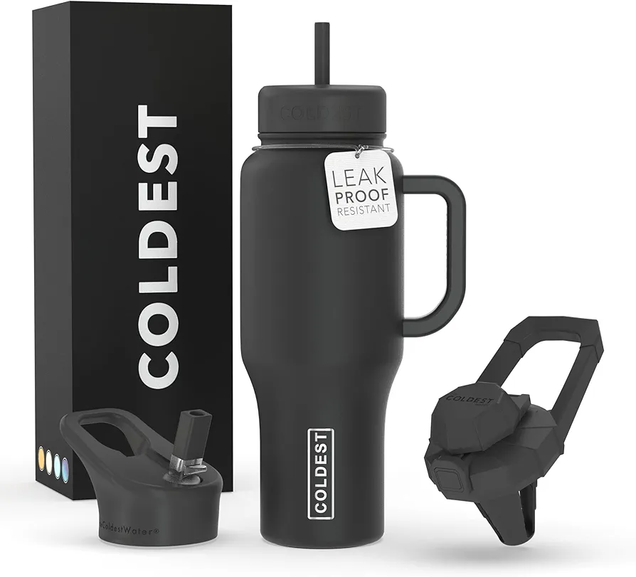 Coldest Tumbler with Handle and Straw Lid | 3 Lids Insulated Reusable Stainless Steel Water Bottle Travel Mug | Gifts for Women Him Her | Limitless Collection (36 oz, Stealth Black)