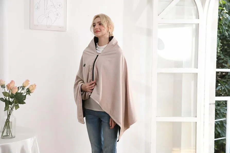Battery Powered Heating Blanket - no Battery Pack, Portable Cordless USB Heating Blanket, Rechargeable Outdoor Electric Blanket, (Beige, Battery Free)