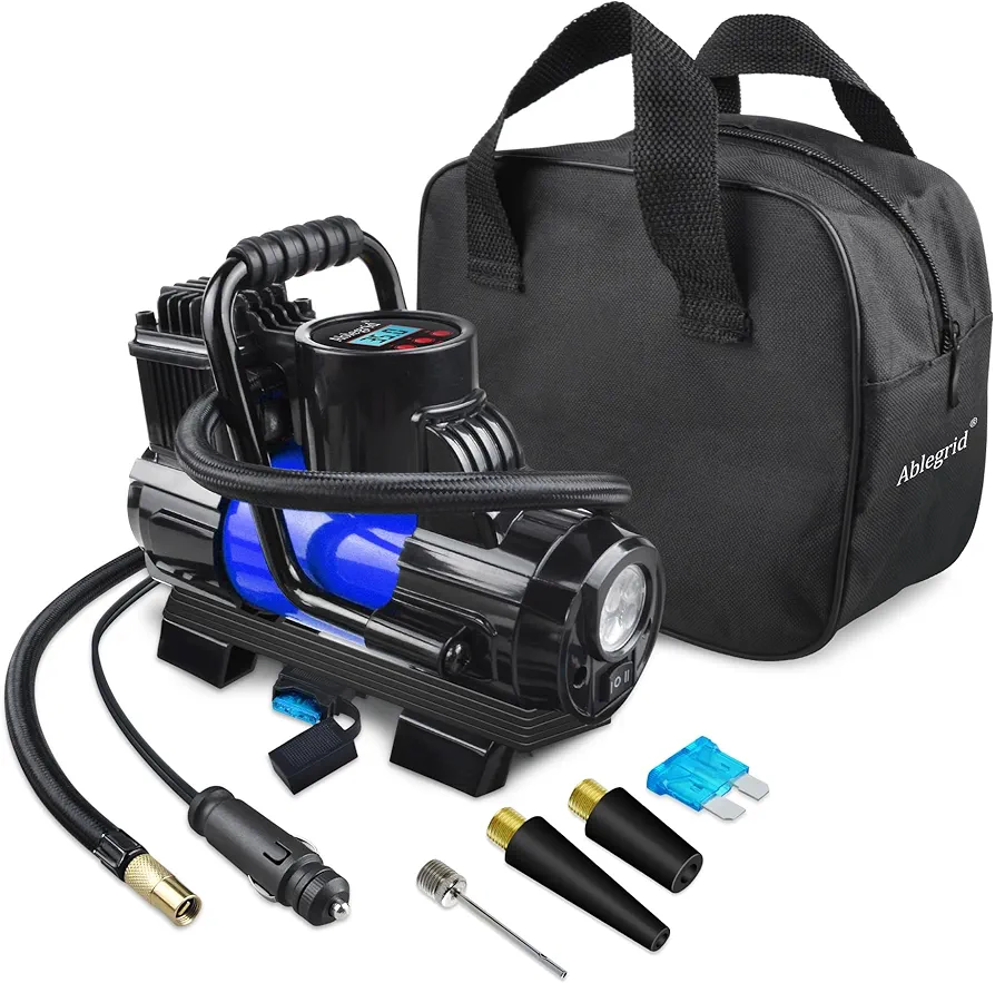 12V DC Portable 150PSI Air Compressor Car Tyre Tire Inflator Pump Auto Shut Off LED Digital Display with Carrying Bag for Car Ties, Ball, Air Bed, Balloon and More (Blue)