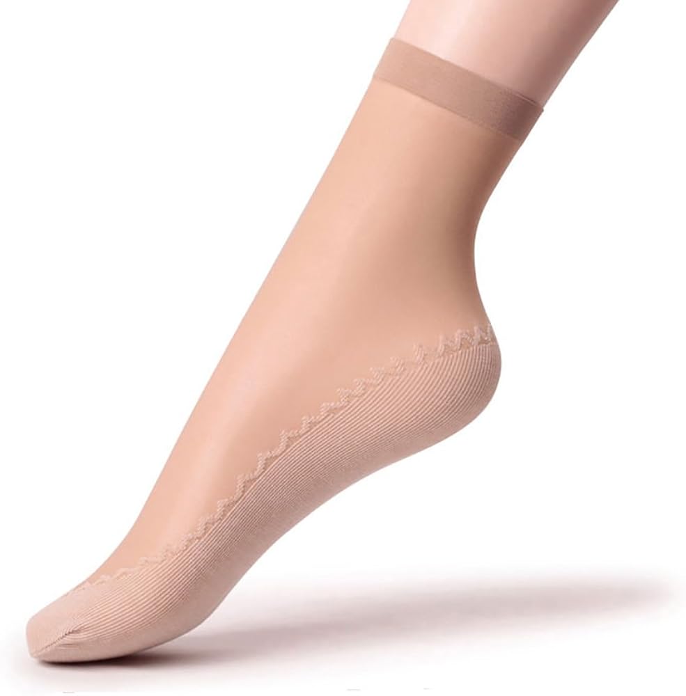 Women's 12 Pairs Silky Anti-Slip Cotton Sole Sheer Ankle High Tights Hosiery Socks Reinforced Toe