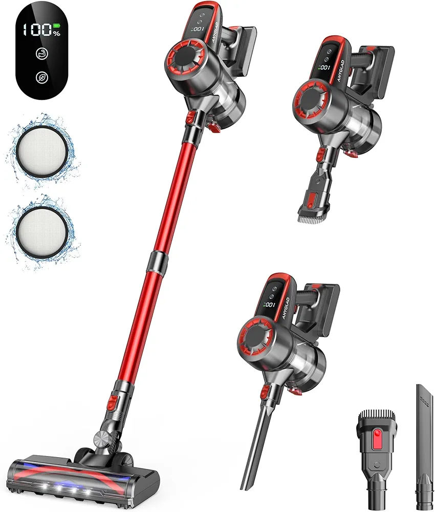 Cordless Vaccum Cleaner, 30KPa Suction & 45min Runtime with LED Display, 2 Modes Lightweight Stick Vacuum Cleaner with Anti-Tangle Brush, Vacuum Cleaner for Home Hard Floor Car Carpet