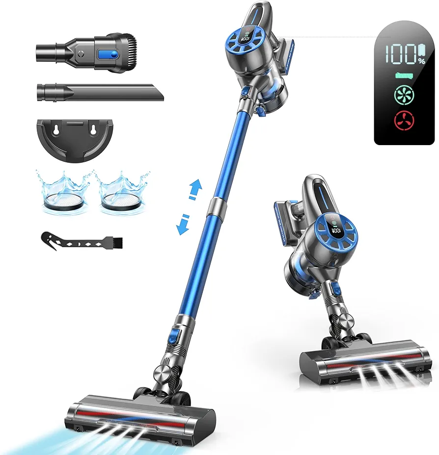 Cordless Vacuum Cleaner - 450W/36Kpa Powerful Stick Vacuum, LED Display, 40Mins Runtime Rechargeable Handheld Vacuum for Home, Pet Hair Hardwood Carpet