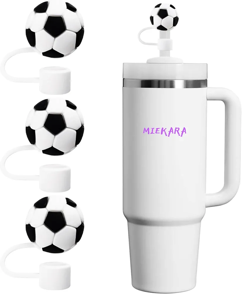 Straw Cover Cap for 40 Oz Tumbler, 3Pcs Soccer Straw Toppers Accessories Compatible with 30&40 Oz Tumbler, 10mm Silicone Straw Tips Lids for Home and Party Decor