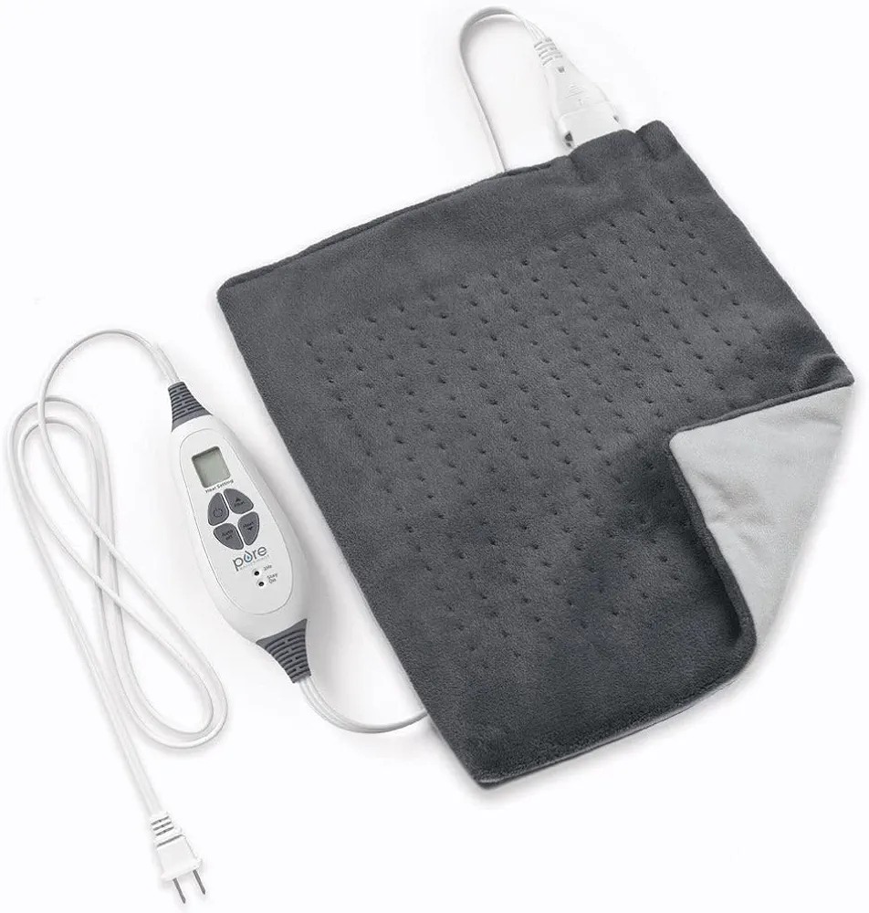 Pure Enrichment® PureRelief® Duo 2-in-1 Heating Pad with Removable XL Hot/Cold Gel Pack, Soft Microplush Pad Warms Up in Seconds, Ideal for Back Pain, Cramps, & Muscle Aches in Legs & Shoulders (Gray)