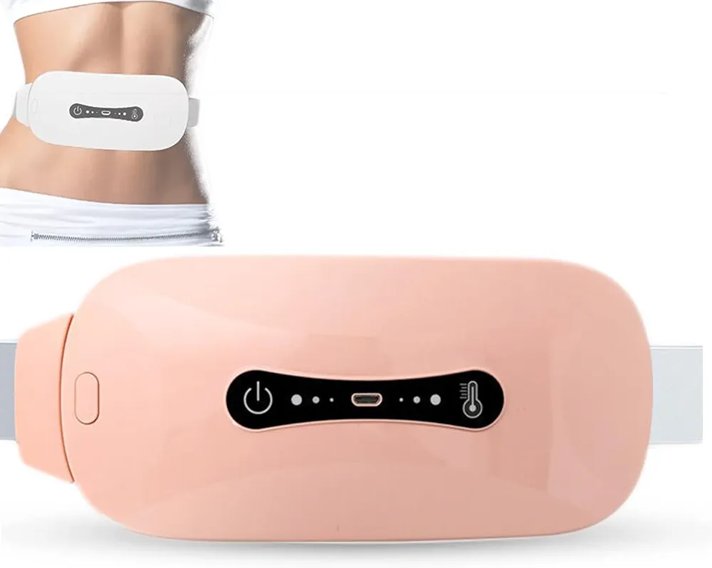 Portable Heated Menstrual Belt, Electric Period Cramps Massage Pad with 3 Heat Levels and 3 Vibration Massage Modes, for Fast Period Pain Relief, Stomach Belly & Back Pain Relief