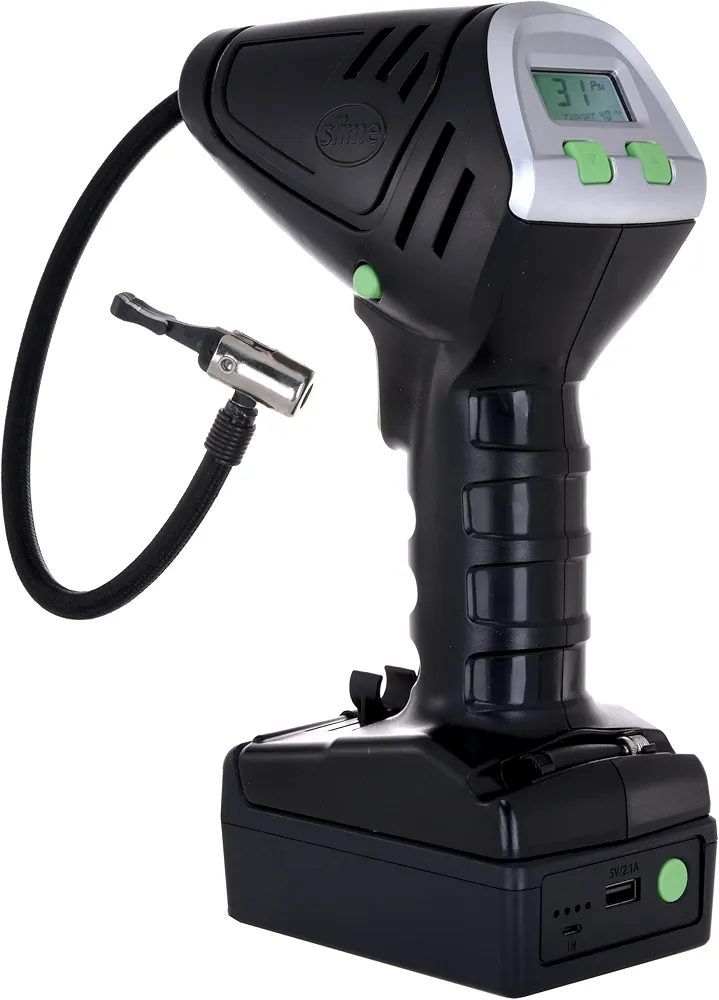Slime 40057 Cordless Tire Inflator Portable Air Compressor Pump with Auto Shut Off, Easy to Read Digital Display, Lithium Ion Battery and LED Light, Rechargeable