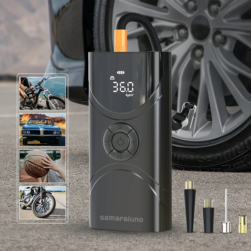 Tire Inflator Portable Air Compressor, 150PSI Cordless Tire Pump with Rechargeable Li-ion Battery 9000mAh, Digital Electric Air Pump with Emergency LED Light for Car, Tires, Bicycle, Motorcycle, Balls