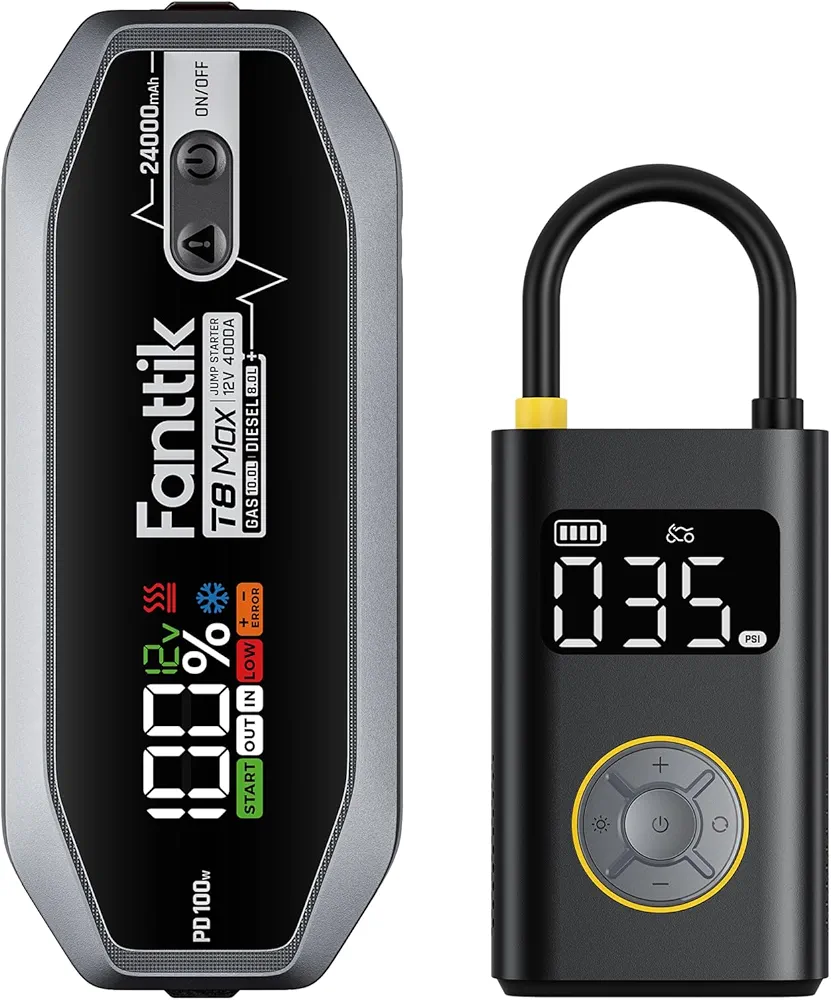Fanttik X9 Pro Portable Tire Inflator and FANTTIK T8 MAX 4000 Amp Jump Starter