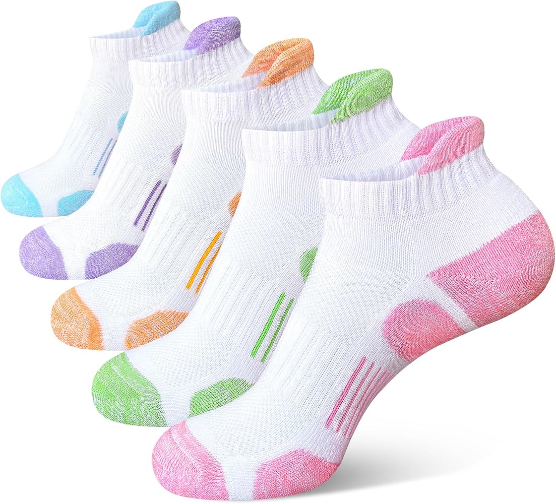 Womens Cotton Ankle Socks Anti-blister Thick Cushioned Wicking Athletic Running Socks 5 Pairs