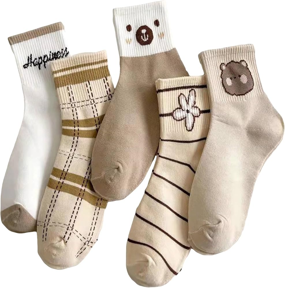 SHENHE Women's 5 Pairs Graphic Letter Print Athletic Running Mid Calf Crew Socks