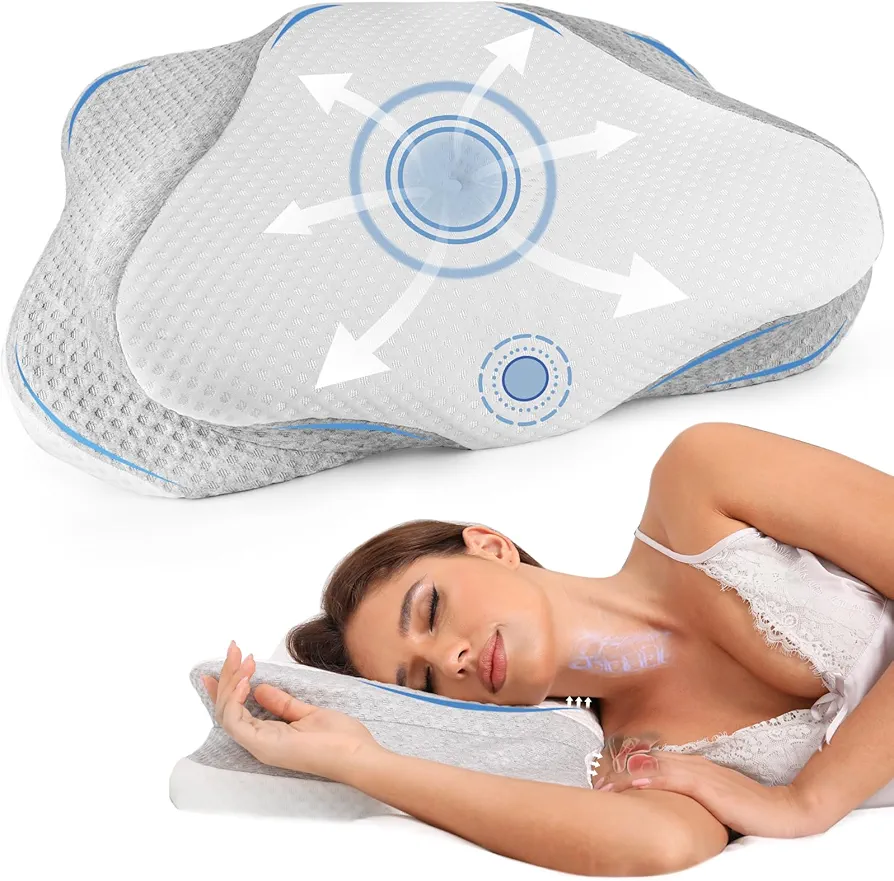 Ergonomic Cervical Neck Pillow for Neck and Shoulder Pain, Side & Back Sleepers, Supports Neck & Shoulder Comfort, Reduces Snoring, Memory Foam Neck Pillows for Optimal Sleep Experience (White)