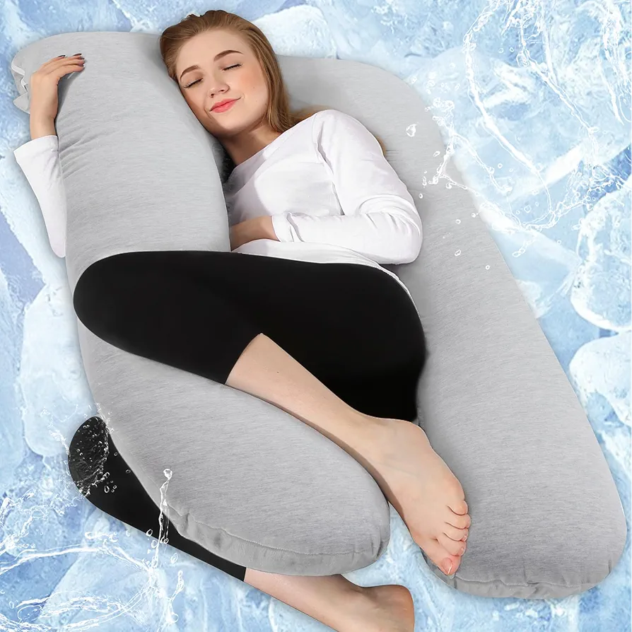 Chilling Home Pregnancy Pillow Cooling, U Shape Maternity Pillow,55in Pregnancy Pillows for Sleeping, Body Pillows for Adults,with Jersey Removable Cover, Grey