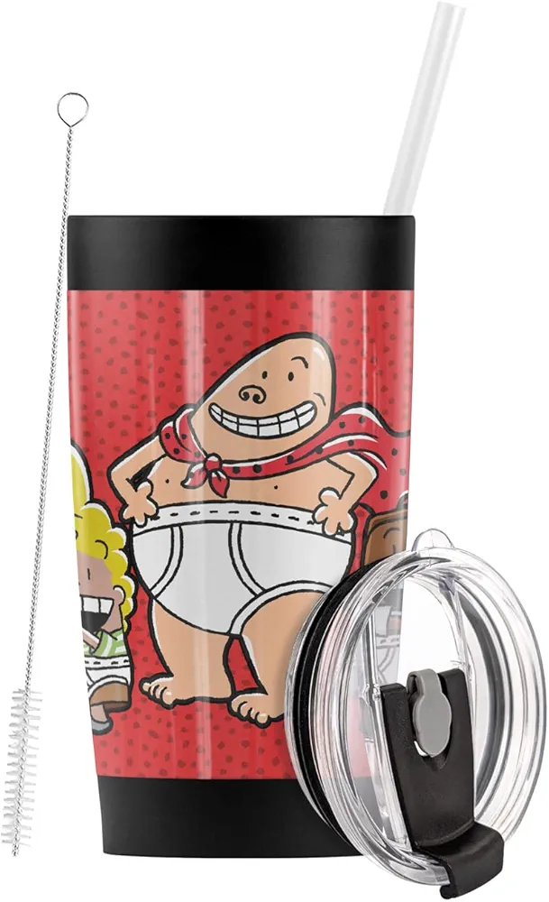 Logovision Captain Underpants OFFICIAL Captain Underpants Is My Hero Stainless Steel Tumbler with Straw and Flip Lid 20 oz Travel Mug/Cup, Vacuum Insulated & Double Wall with Leakproof Dual Lid
