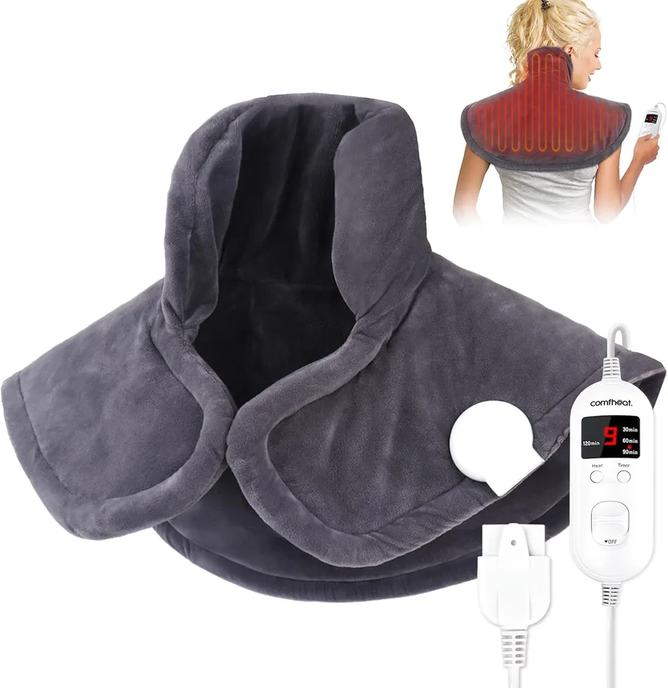 Heating Pad for Neck and Shoulder Pain Relief, 2lb Weighted Electric Neck Heating Pad for Upper Back Pain, 9 Heat Settings 4 Timer, Gifts for Women Men Washable 17" x 23" Gray