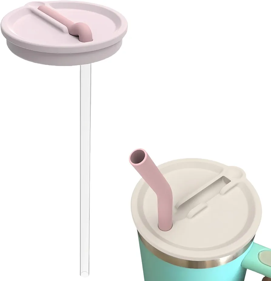 2 Pack 40 oz Silicone Tumbler Flip Straw Lid For Stanley Quencher Cup, Replaceable Spill Proof Leak-Proof Silicone Tumbler Lids Cover With Foldable Straw, pink
