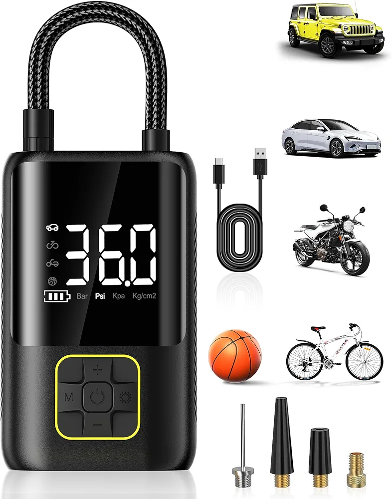 Tire Inflator Portable Air Compressor, 150 PSI Air Pump for Car Tires, One Click Smart Air Pump Tire Inflator for Car, Motorcycle, Bicycle and More with Tire Pressure Gauge