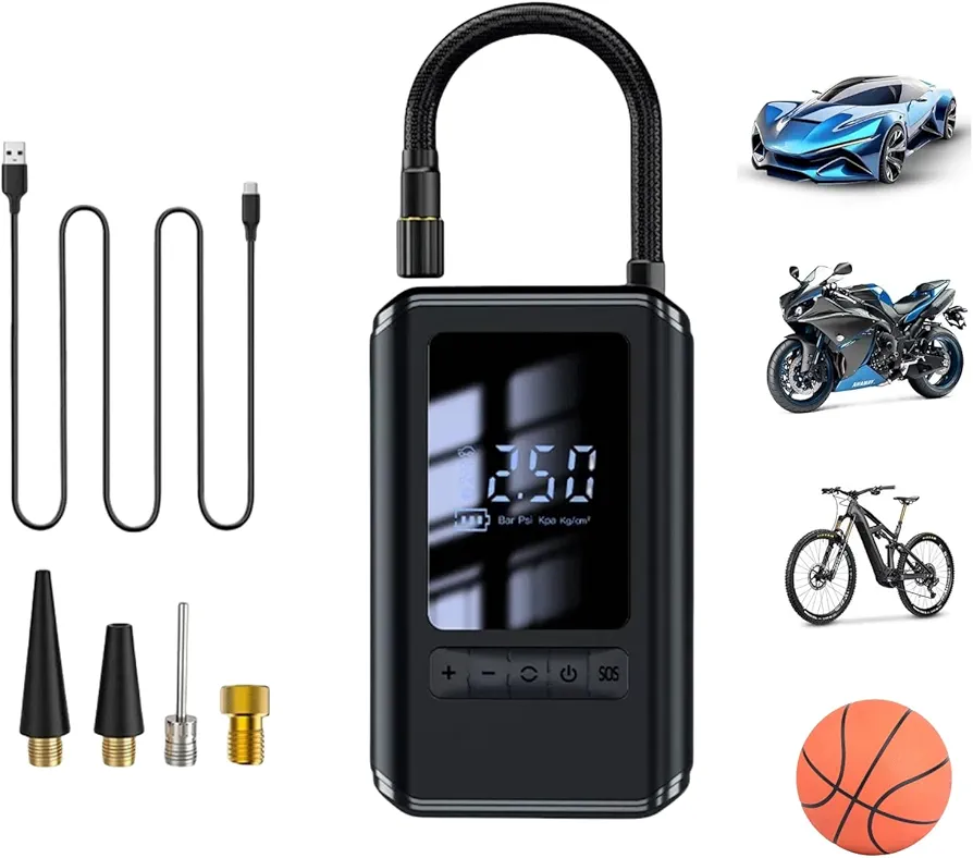 150PSI Car Tire Inflator Portable Air Compressor,40000mAH Electric Bike Tire Pump for Inflatables with LED Digital Display Pressure Gauge,3X Faster Inflation Tire Air Pump for Car,Bike,Motorcycle,Ball