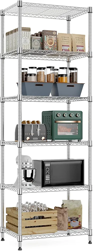 MZG 1500 lbs 6 Tier Storage Rack Metal Wire Shelving Unit, Storage Standing Shelf Organizer for Laundry Bathroom Kitchen Pantry Closet Garage Basement Utility Room, Chrome 15.8" D x 23.6" W x 70.5" H