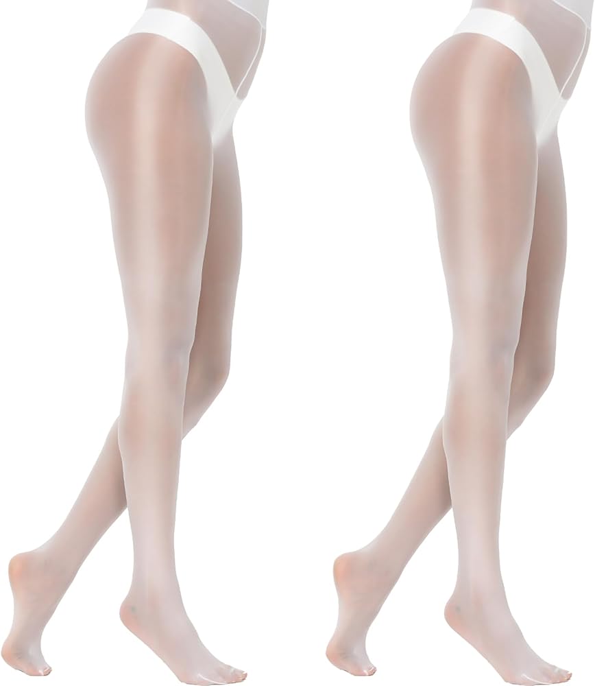 MANZI 2 Pairs Women's Shiny Sheer Tights High Waist Silk Comfort Stockings Oil Shimmery Nylons Pantyhose