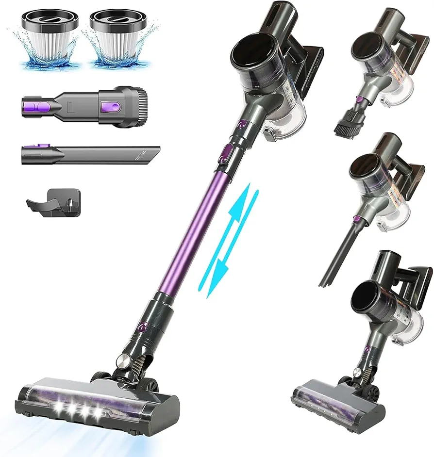 Cordless Vacuum Cleaner, Vacuum Cleaner for Home, 6 in 1 Lightweight Stick Vacuum Cleaner, 35Kpa Powerful Suction for Pet Hair Hard Floor Carpet, Max 45 Min Runtime, Led Display