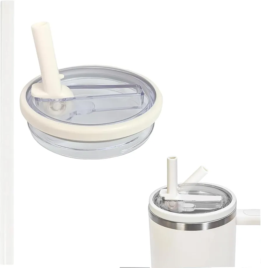 40 oz Tumbler Flip Straw Lid Compatible with Stanley Cup 40oz Tumbler Cover Replacement Compatible with Stanley Cup Quencher 1 Pack (Cream White)