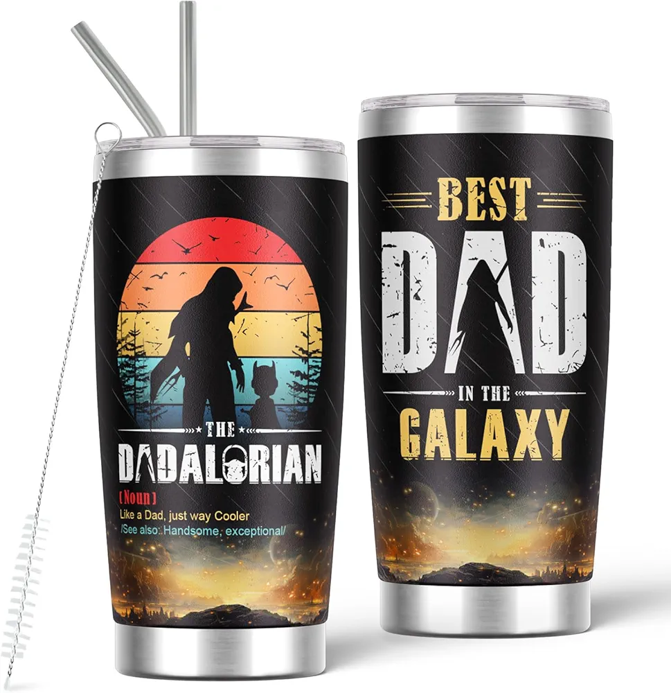 Gifts for Dad, Birthday Gift for Dads from Daughter Son, Dadalorian Coffee Cups, Tumbler With Lid And Straw, Best Daddy In The Galaxy Mug, Drinking Cups, Gifts for New Dad, 20 Oz Tumbler