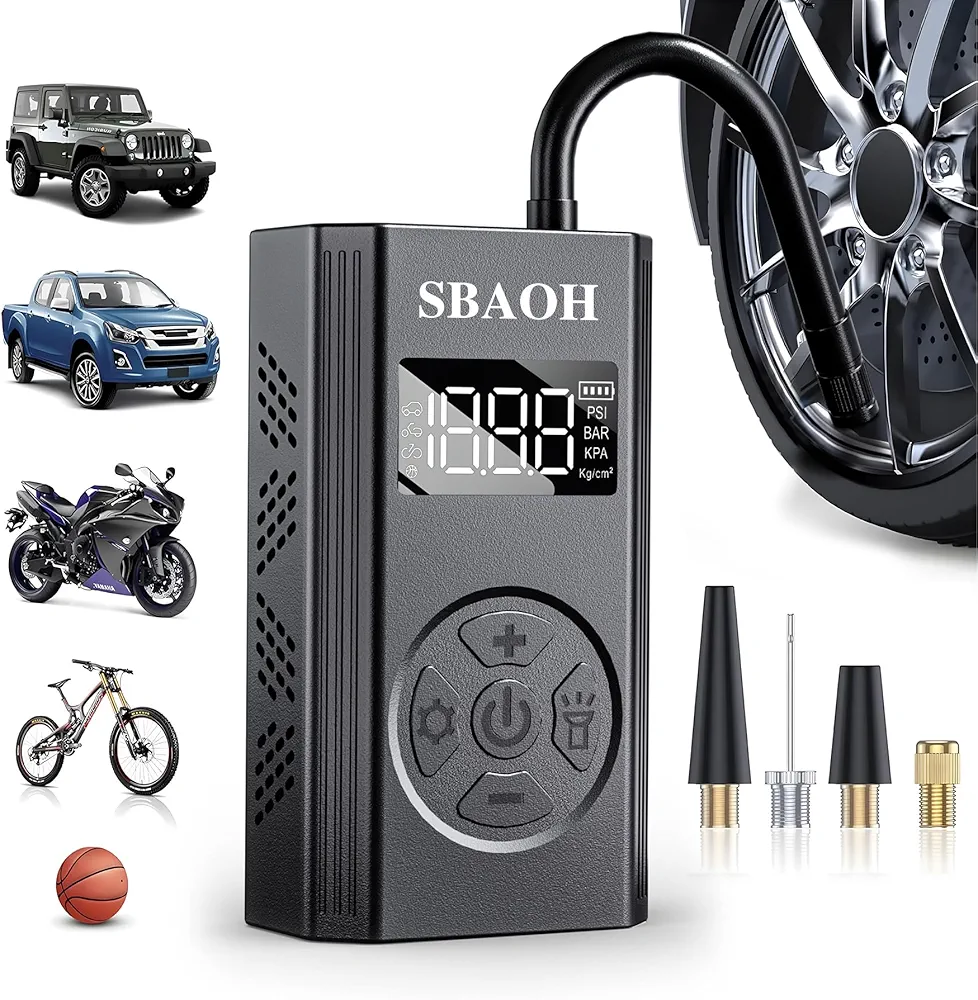 Tire Inflator Portable Air Compressor, 5000 mAh Power Bank for Car Tires 150 PSI Cordless Air Pump with Pressure Gauge LED Light for Cars Tires, Motorcycles, Bicycles, Basketballs, Lifebuoys