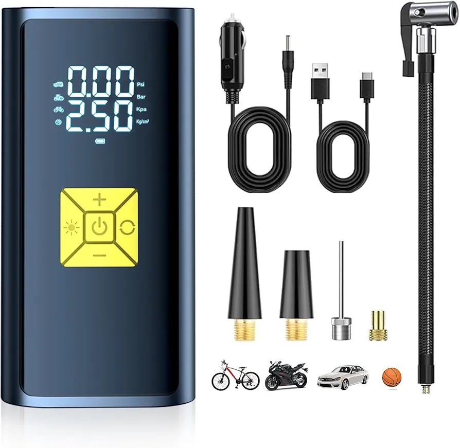 2024 New Tire Inflator Portable Air Compressor-20000 mAh Air Pump for Car Tires-150 PSI Electric Tire Inflation-Cordless Tire Pump with Pressure Gauge Emergency Light for Car,Motor,Bike, Ball,Black-01